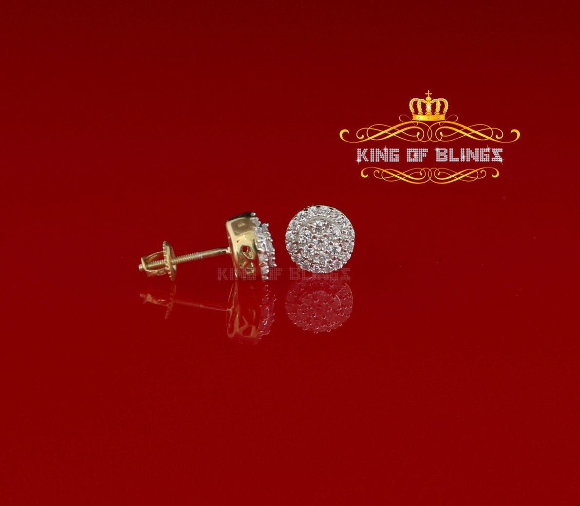 King of Bling's Aretes Para Hombre 925 Yellow Silver 0.88ct Cubic Zirconia Round Women's Earring KING OF BLINGS