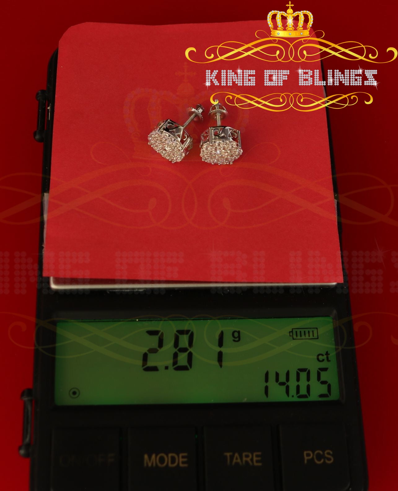 King of Blings- Aretes Para Hombre 925 White Silver 1.20ct Cubic Zirconia Round Women's Earrings KING OF BLINGS
