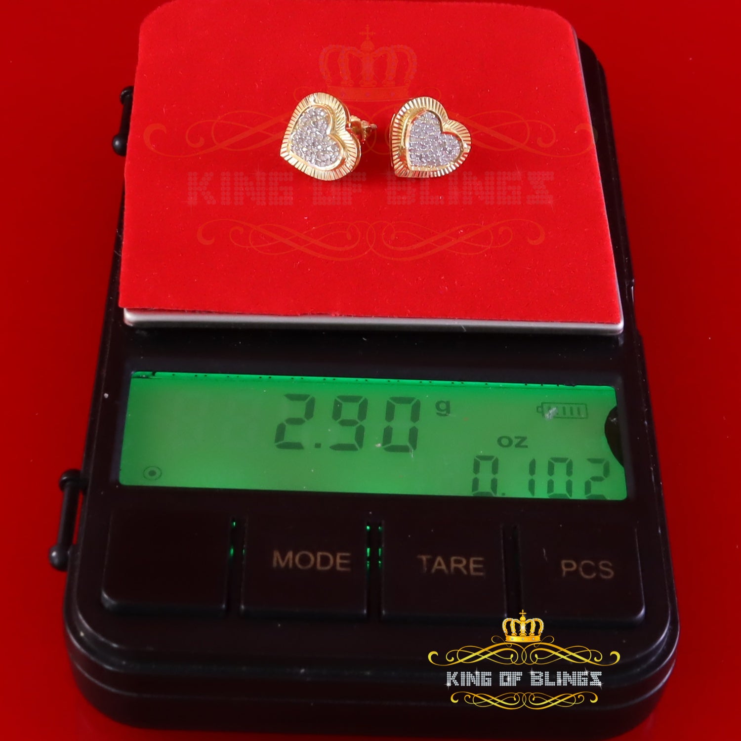 King of Blings-Aretes Para Hombre Heart 925 Yellow Silver 0.33ct Diamond Women's /Men Earrings KING OF BLINGS