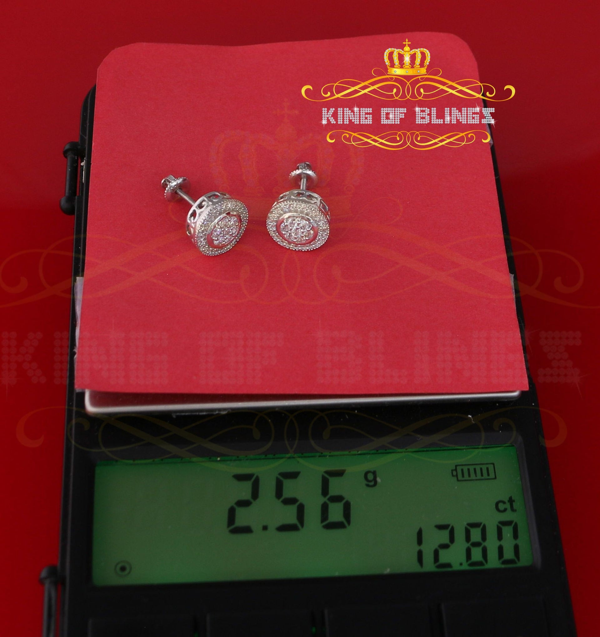 King of Blings- Aretes Para Hombre 925 White Silver 1.59ct Cubic Zirconia Round Women's Earrings KING OF BLINGS