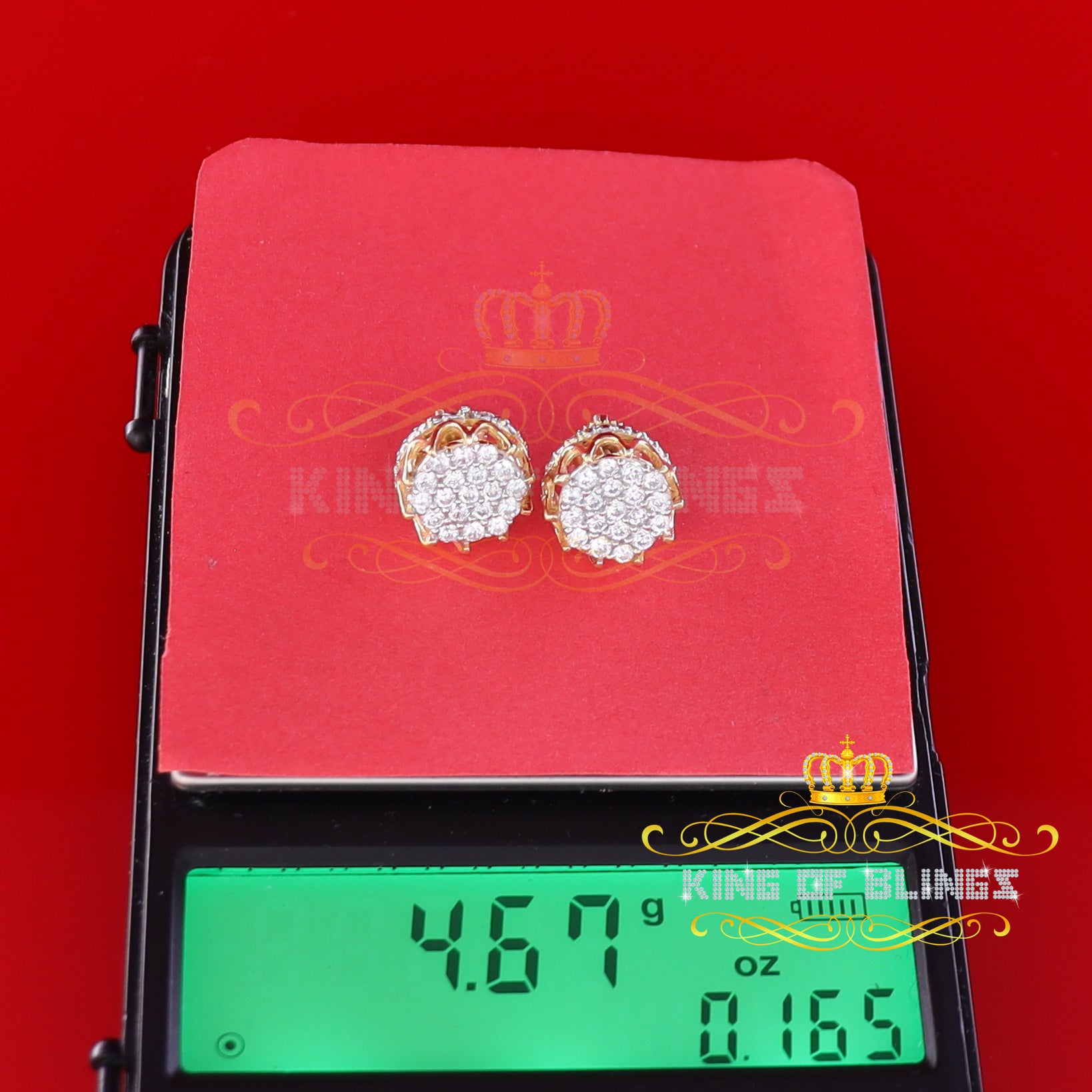 King of Bling's Hip Hop Yellow 925 Silver 2.04ct Cubic Zirconia Women's & Men's Floral Earrings KING OF BLINGS