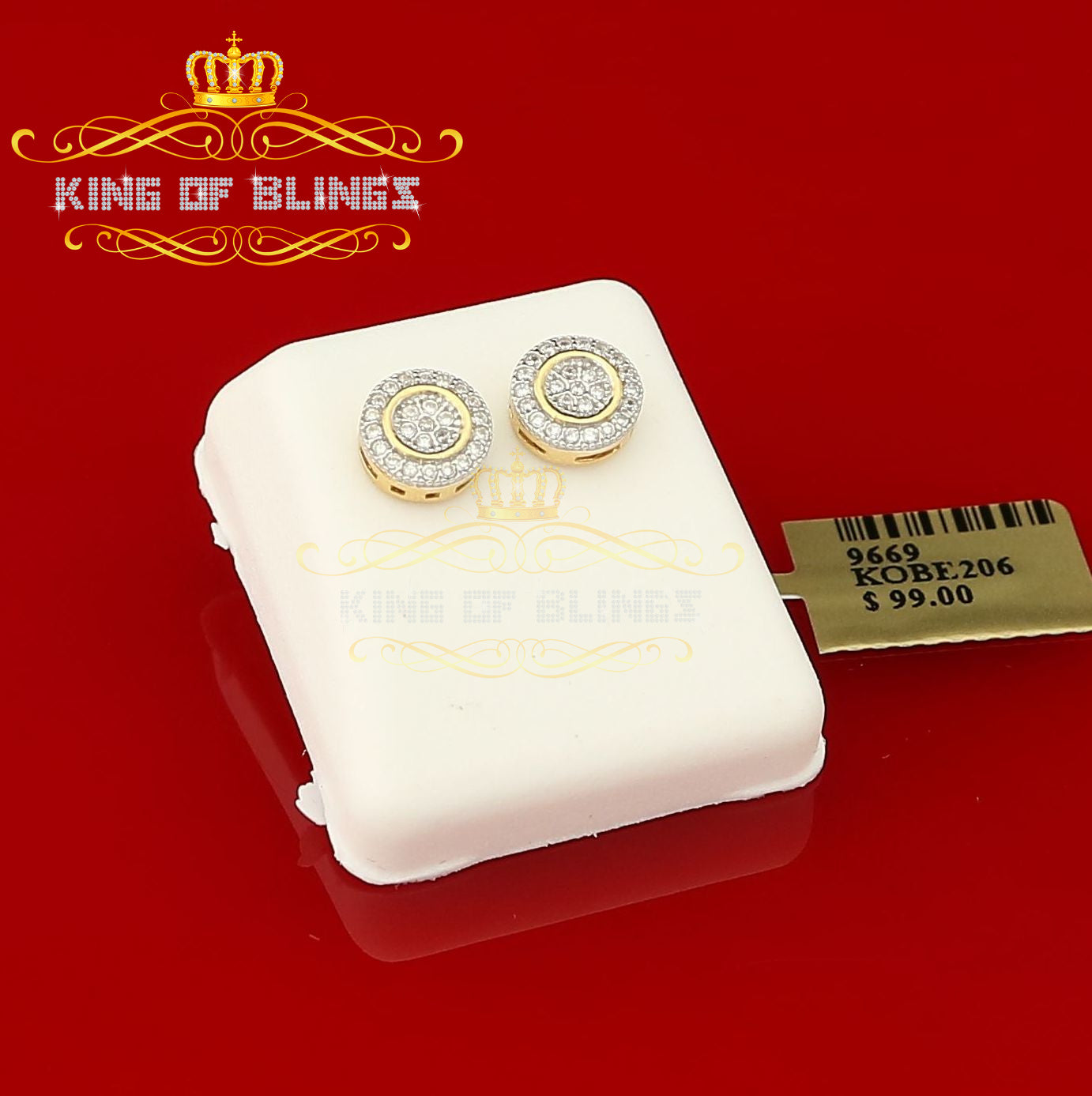 King of Bling's Aretes Para Hombre 925 Yellow Silver 0.5ct Cubic Zirconia Round Women's Earrings KING OF BLINGS