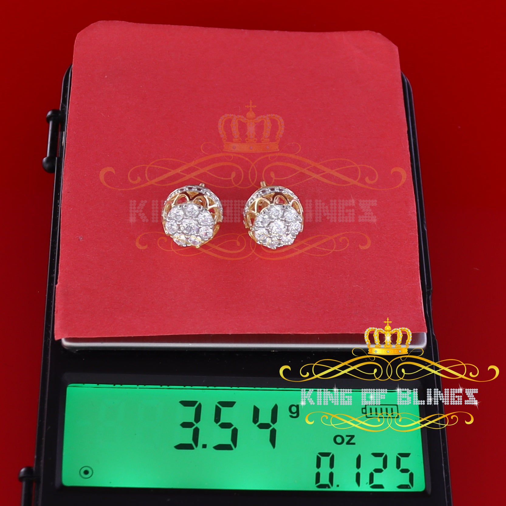 King of Bling's 2.02ct Cubic Zirconia 925 Yellow Silver Women's & Men's Hip Hop Flower Earrings KING OF BLINGS