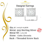 King of Bling's Hip Hop Yellow Silver Screw Back 1.04ct Cubic Zirconia Women's Square Earrings KING OF BLINGS