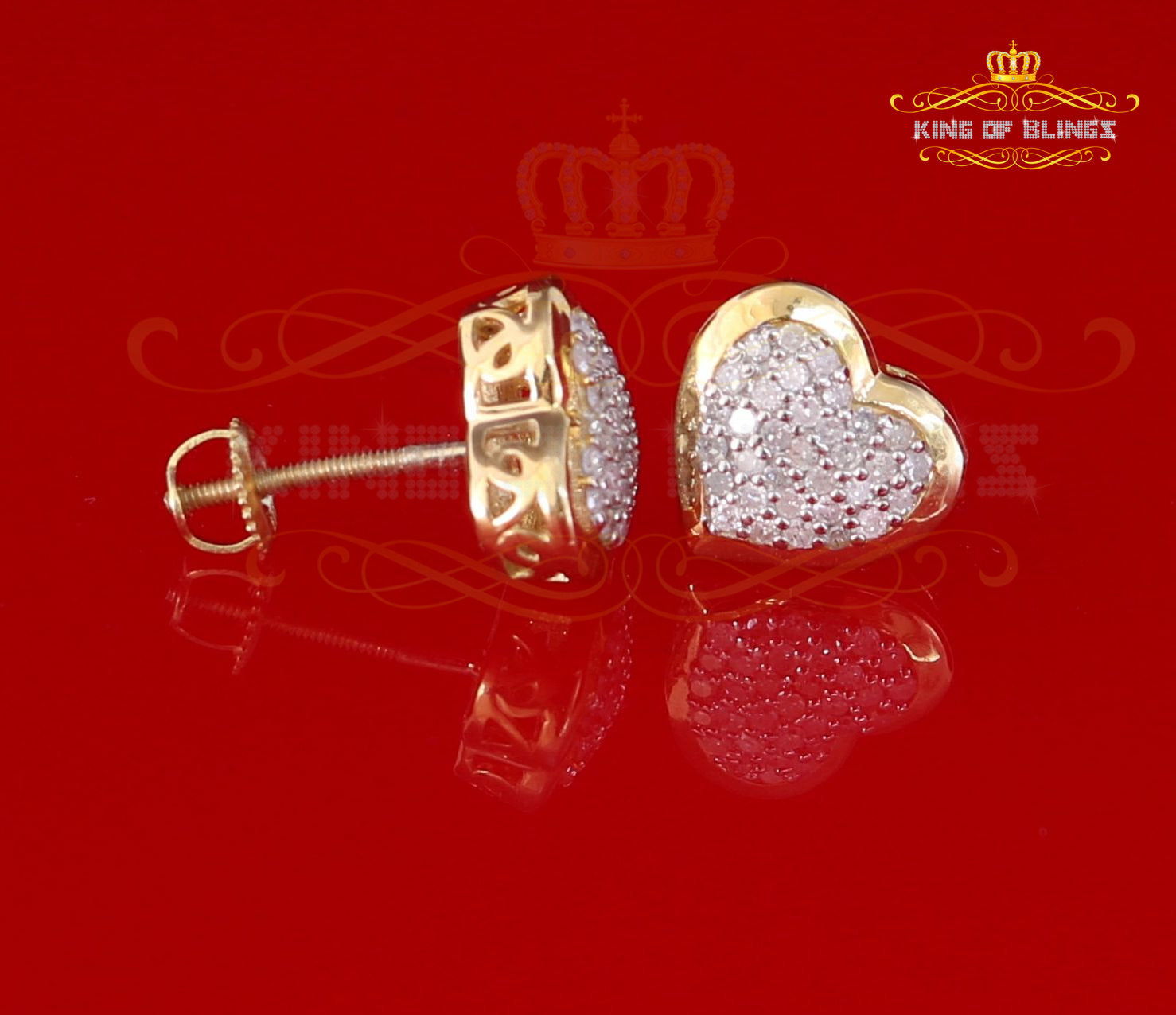 King of Blings-Aretes Para Hombre Heart 925 Yellow Silver 0.25ct Diamond Women's /Men's Earring KING OF BLINGS