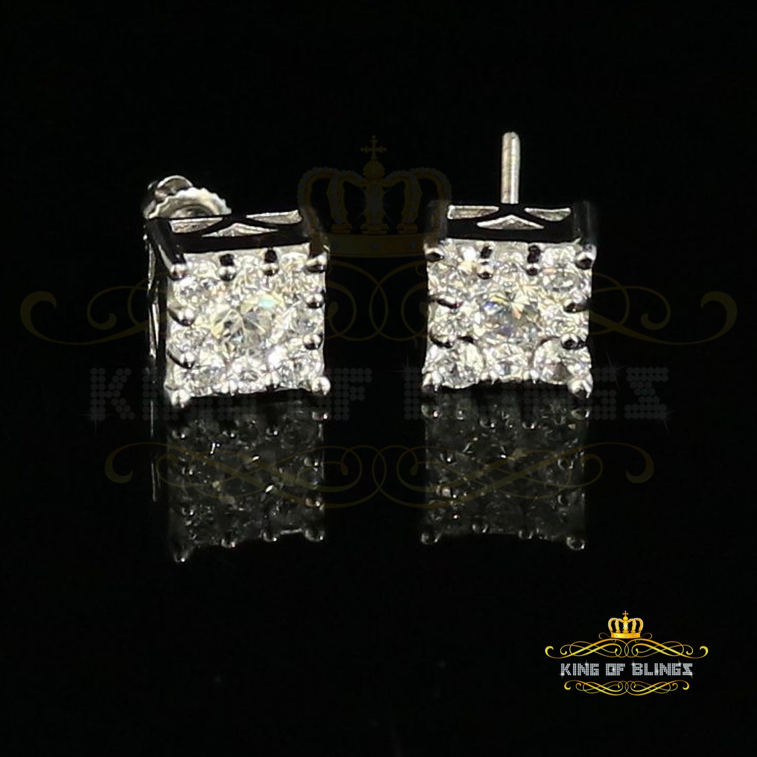 King of Blings- Hip Hop 925 White Silver 1.68ct Cubic Zirconia Women's / Men's Square Earrings KING OF BLINGS
