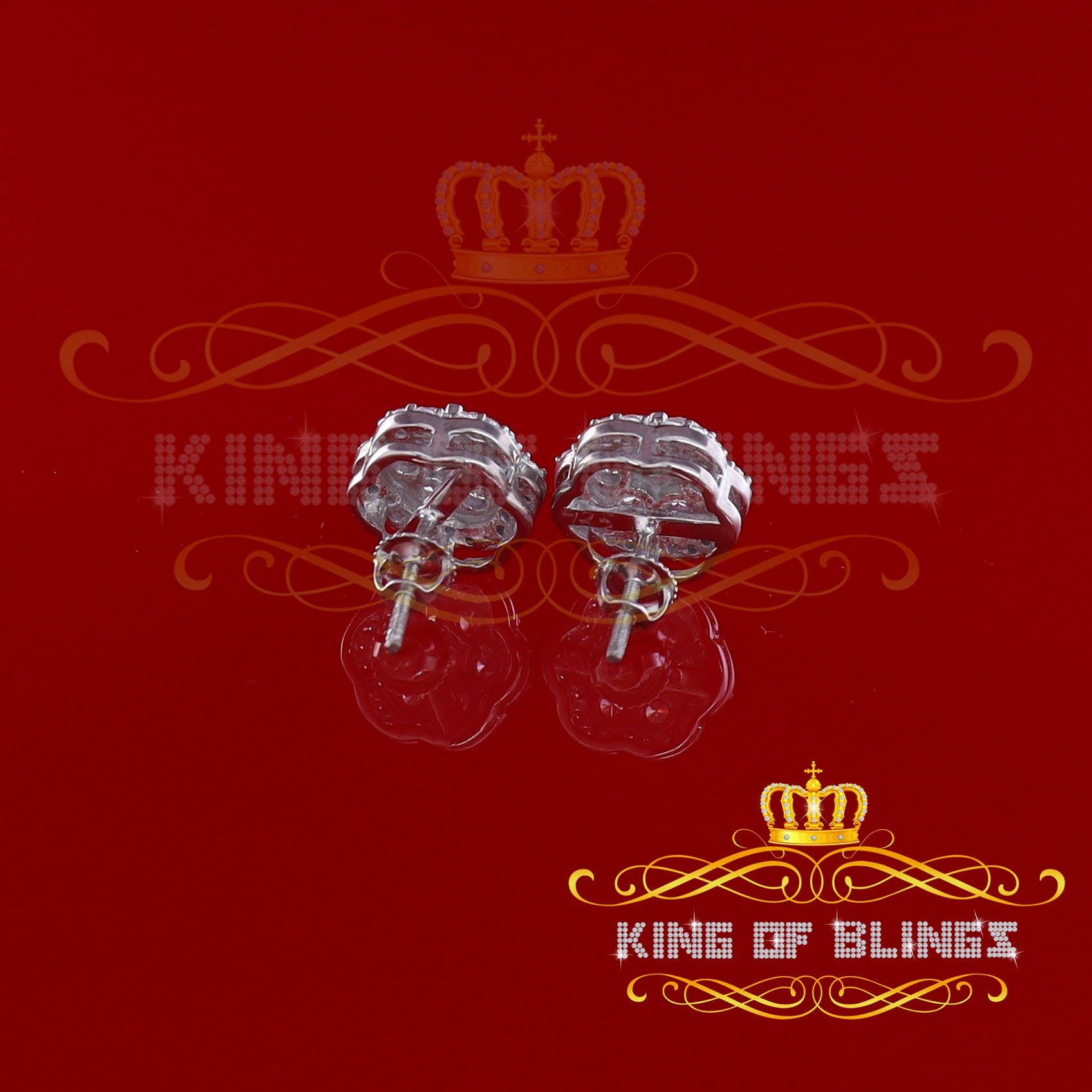 King of Blings- Aretes Para Hombre 925 White Silver 2.7ct Cubic Zirconia Flower Women's Earrings KING OF BLINGS