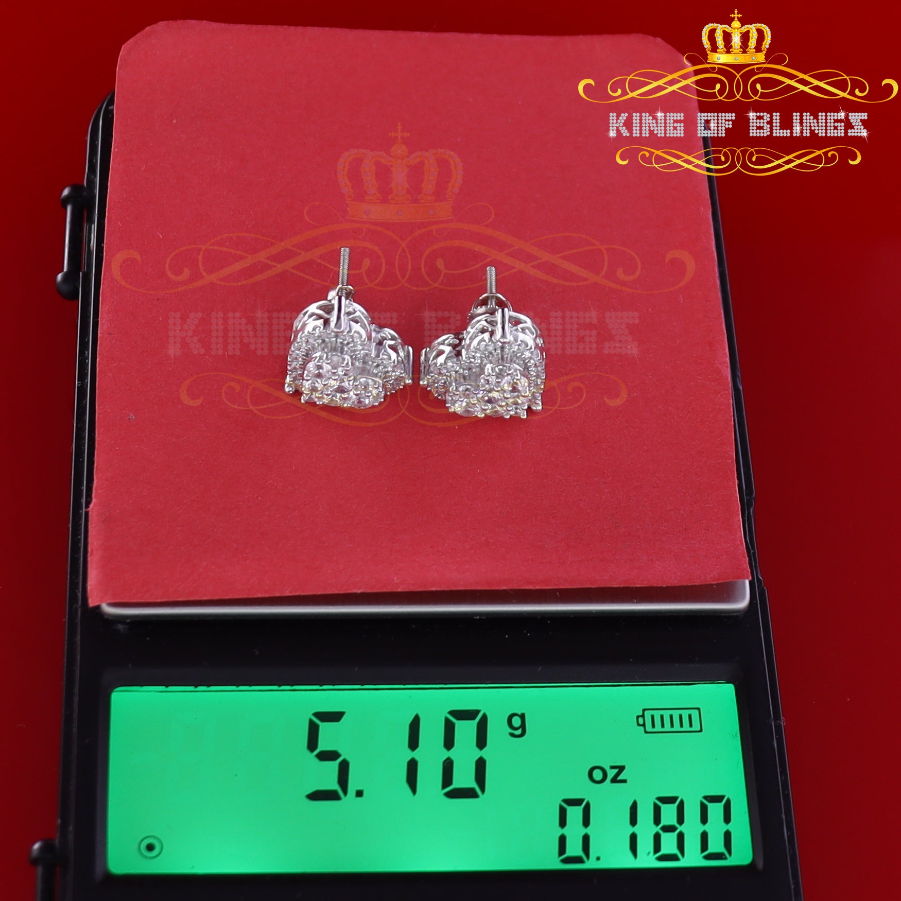 King of Blings- Aretes Para Hombre 925 White Silver 2.68ct Cubic Zirconia Heart Women's Earring KING OF BLINGS