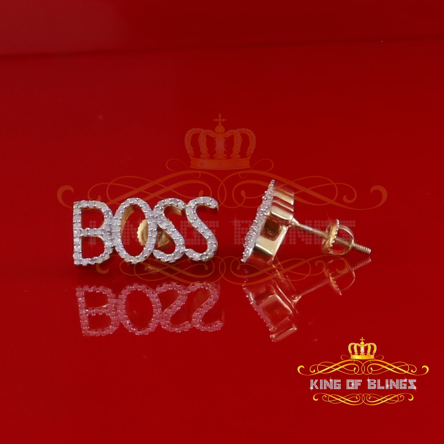 King of Blings-925 Silver in BOSS Women's Stud Earrings with 0.33 Ct Yellow Natural Diamonds KING OF BLINGS