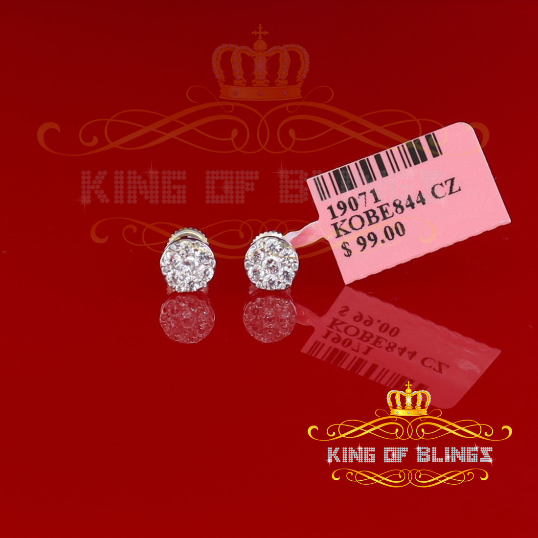 King of Blings- 0.94ct Cubic Zirconia 925 White Sterling Silver Women's Hip Hop Round Earrings KING OF BLINGS