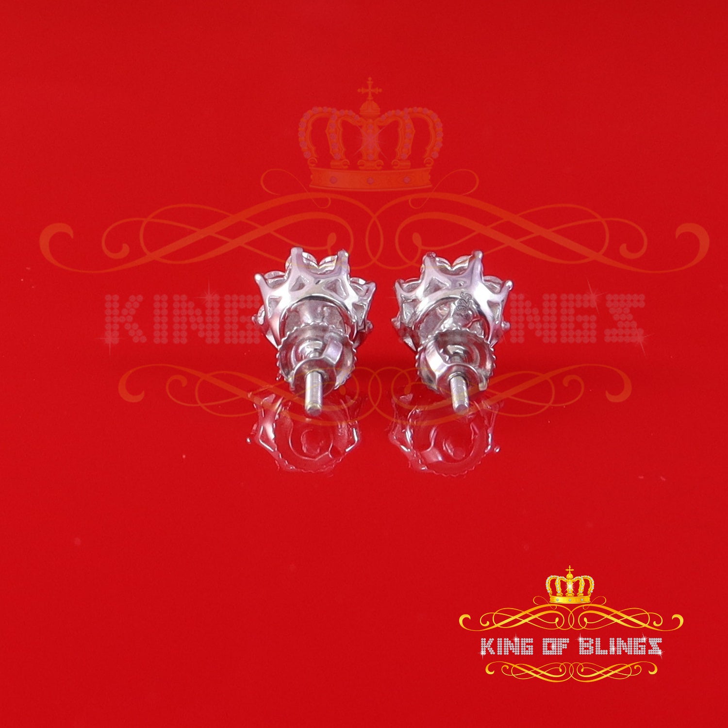 King of Bling's Men's/Womens White  Silver 1.00ct VVS 'D' Moissanite Flower Stud Earrings KING OF BLINGS
