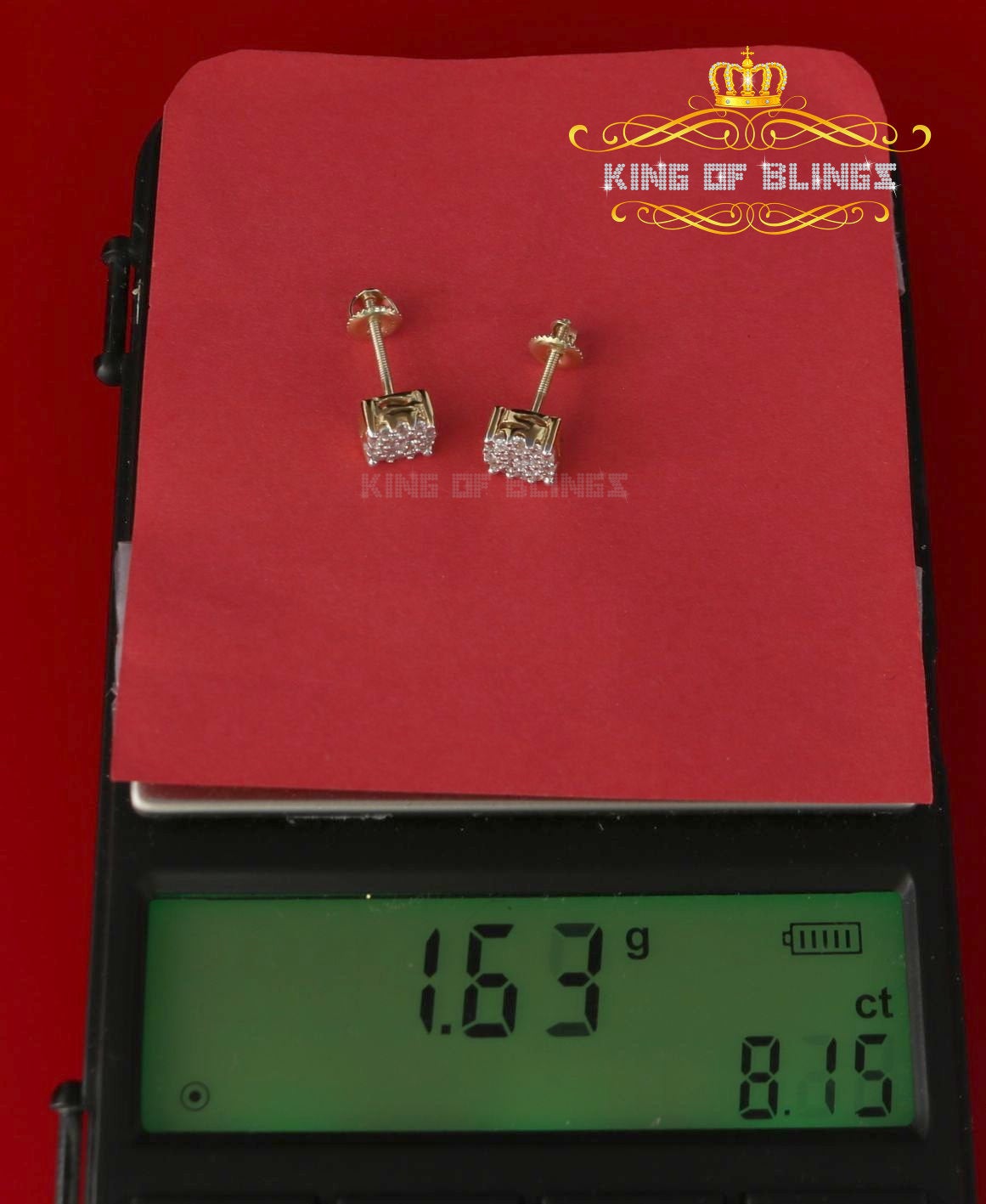 King of Bling's Aretes Para Hombre 925 Yellow Silver 0.84ct Cubic Zirconia Round Women's Earring KING OF BLINGS
