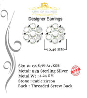King of Blings- 925 White Sterling Silver 0.96ct Cubic Zirconia Women's Hip Hop Floral Earrings KING OF BLINGS