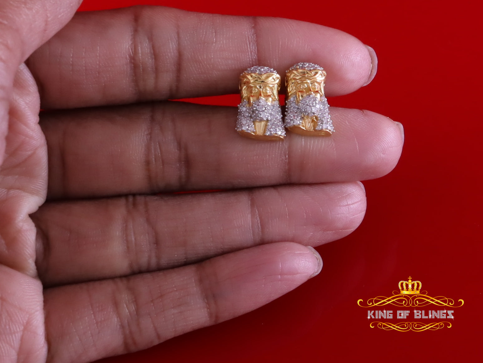 King of Blings-0.50ct Diamond 925 Sterling Silver Yellow for Men's & Women Stud JESUS Earring King of Blings