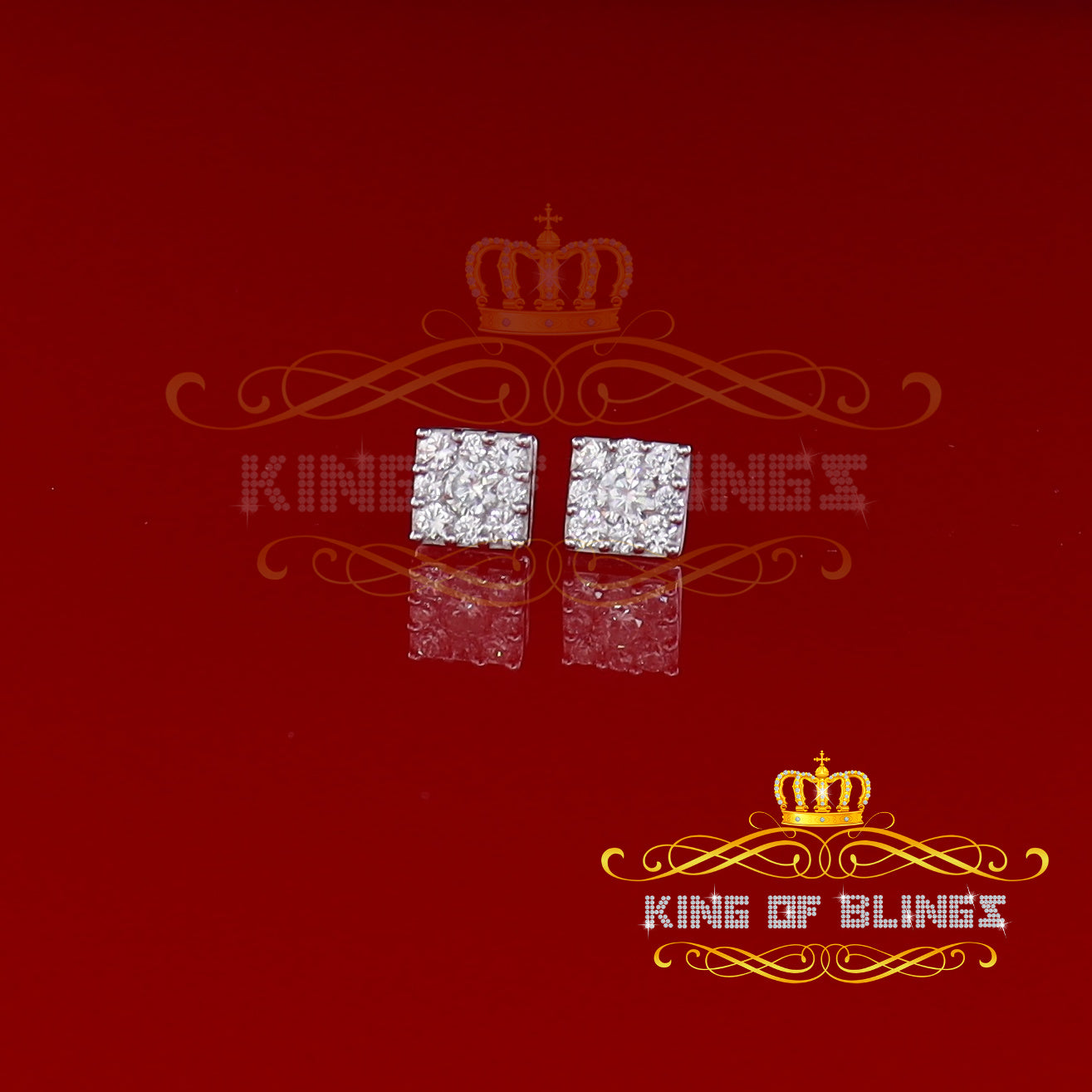 King of Blings- 925 White 1.46ct Sterling Silver Cubic Zirconia Women's & Men's Square Earrings KING OF BLINGS