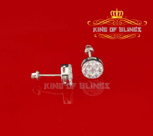 King of Blings- 2.76 ct Cubic Zirconia 925 White Silver Women's & Men's Hip Hop Round Earrings KING OF BLINGS