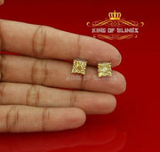 King of Blings-White Silver 1.68ct Cubic Zirconia Yellow Stone Womens/Men's Square Earrings KING OF BLINGS