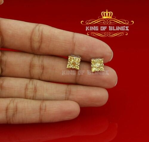 King of Blings-White Silver 1.68ct Cubic Zirconia Yellow Stone Womens/Men's Square Earrings KING OF BLINGS