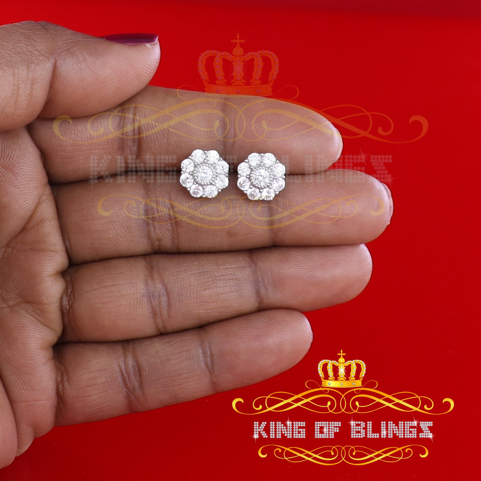 King of Bling's 925 Yellow Silver 2.88ct Cubic Zirconia Women's & Men's Hip Hop Floral Earrings KING OF BLINGS
