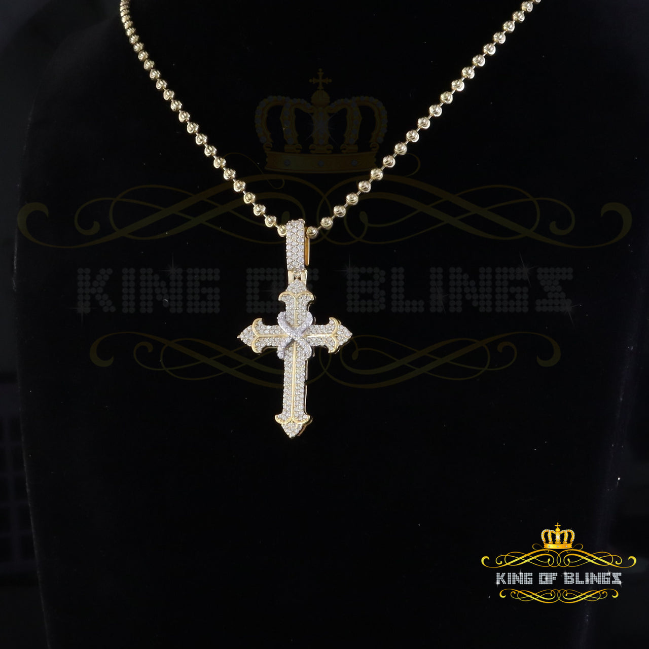 King Of Bling's 925 Sterling Yellow Silver 1.50ct VVS D Clr.Moissanite Cross Pendant Men/ Women. KING OF BLINGS