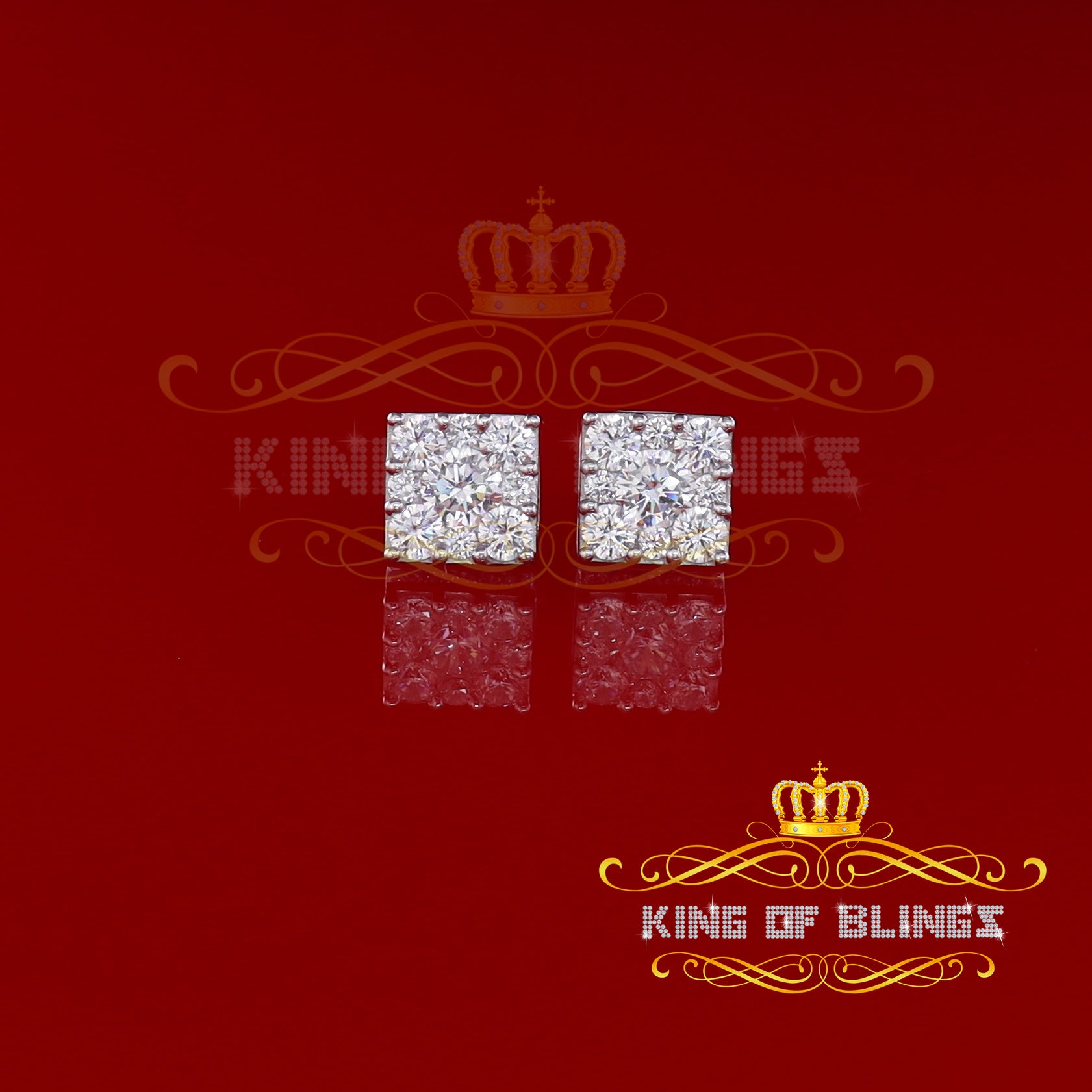 King of Blings- White 2.28ct Cubic Zirconia 925 Sterling Silver Hip Hop Square Ladies Earrings KING OF BLINGS