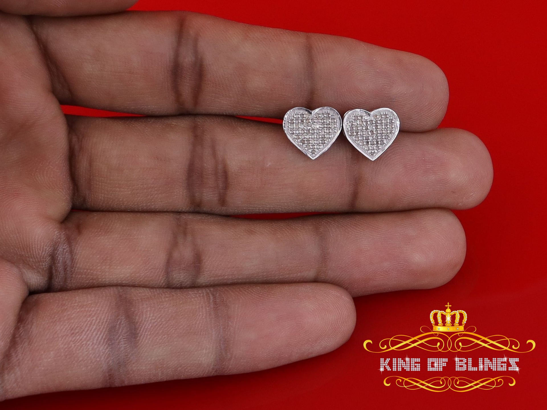 King Of Bling's Aretes Para Hombre Heart 925 White Silver 0.33ct Diamond Women's /Men's Earring KING OF BLINGS