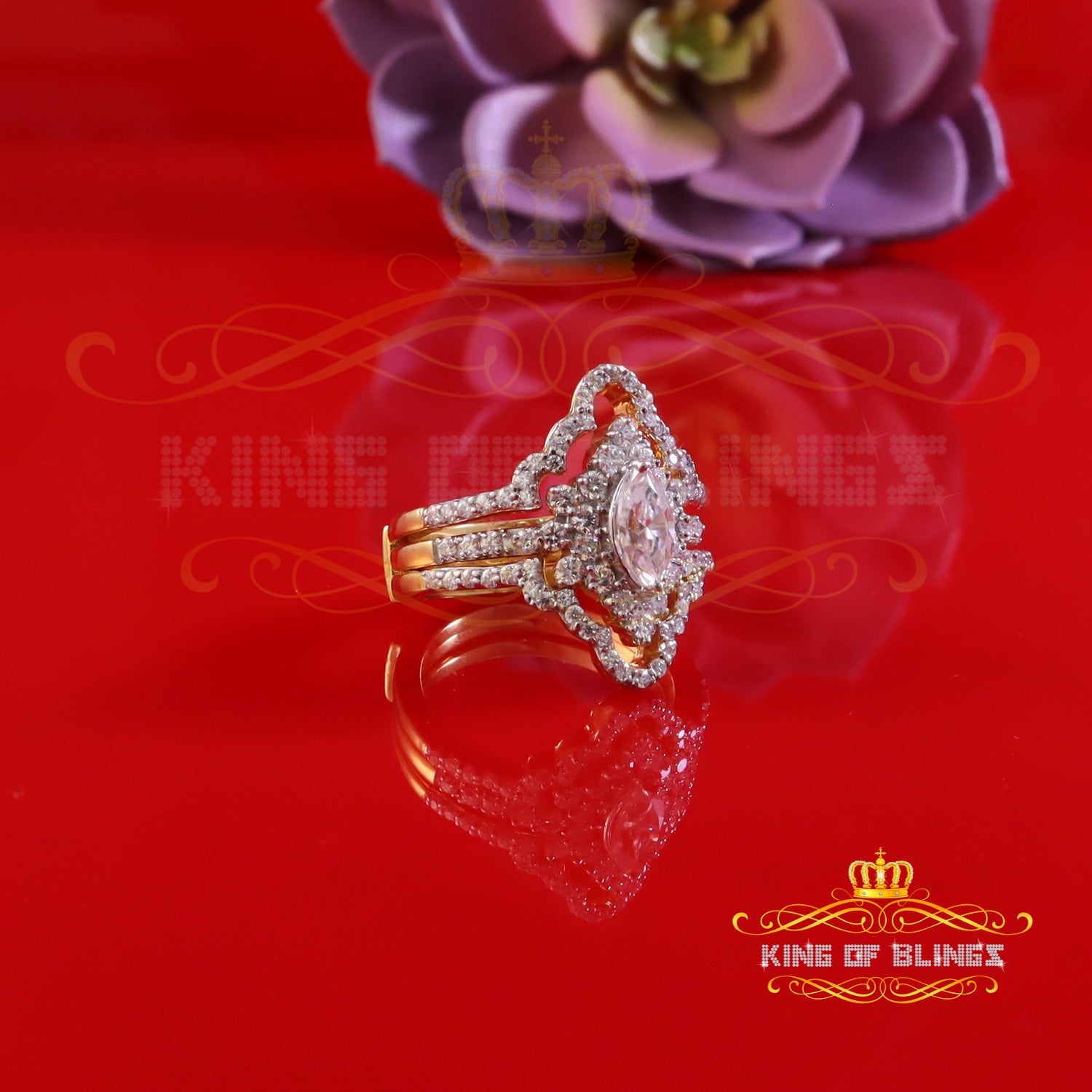 King of Bling's New Marquise Moissanite 2.00ct VVS 'D' 925 Sterling Yellow Silver Rings Size 7 King of Blings