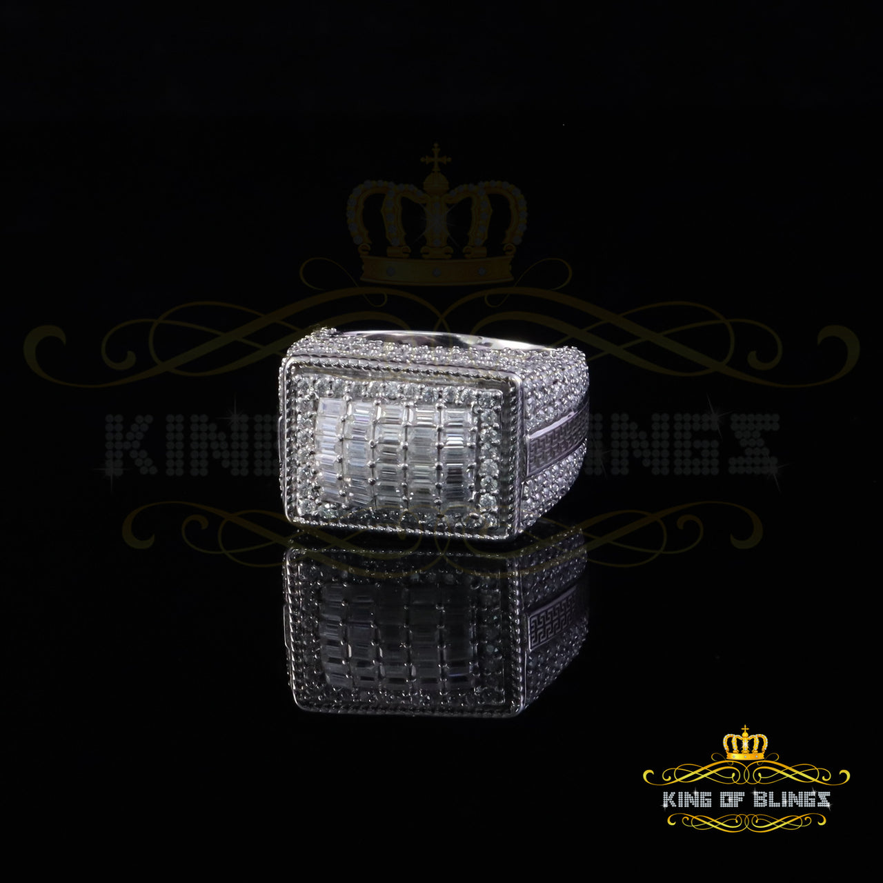 King of Bling's Men's/Womens 925 Silver White 4.50ct VVS 'D' Moissanite Rectangle Rings Size 10 King of Blings