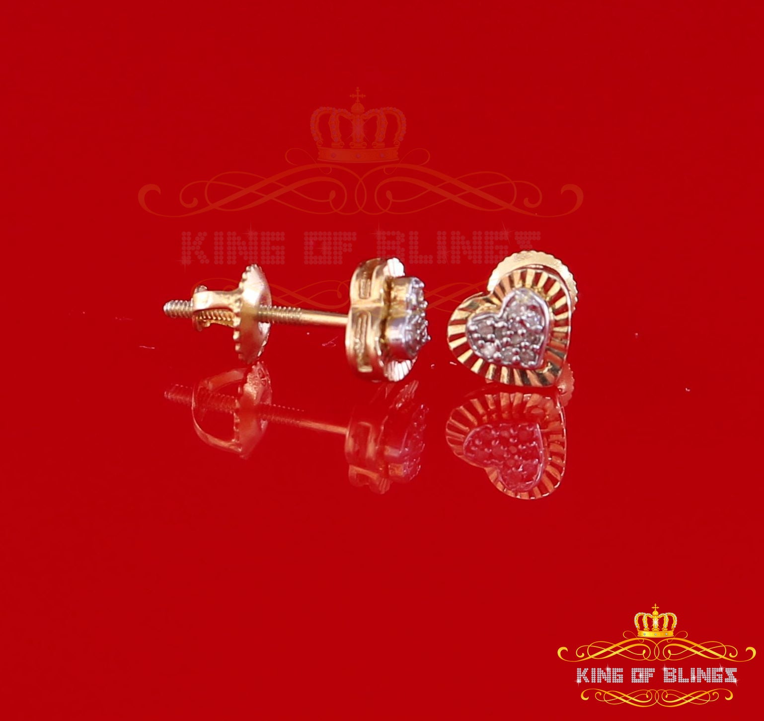King of Blings-Aretes Para Hombre Heart 925 Yellow Silver 0.05ct Diamond Women & Men Earring KING OF BLINGS
