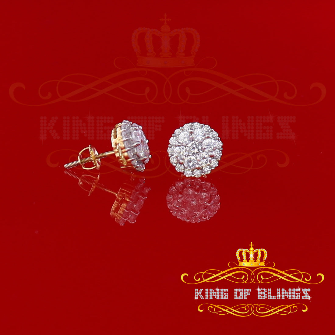 King of Bling's Aretes Para Hombre 925 Yellow Silver 2.45ct Cubic Zirconia Round Women's Earring KING OF BLINGS