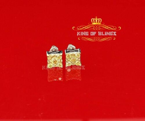 King of Blings-White Silver 1.68ct Cubic Zirconia Yellow Stone Womens/Men's Square Earrings KING OF BLINGS