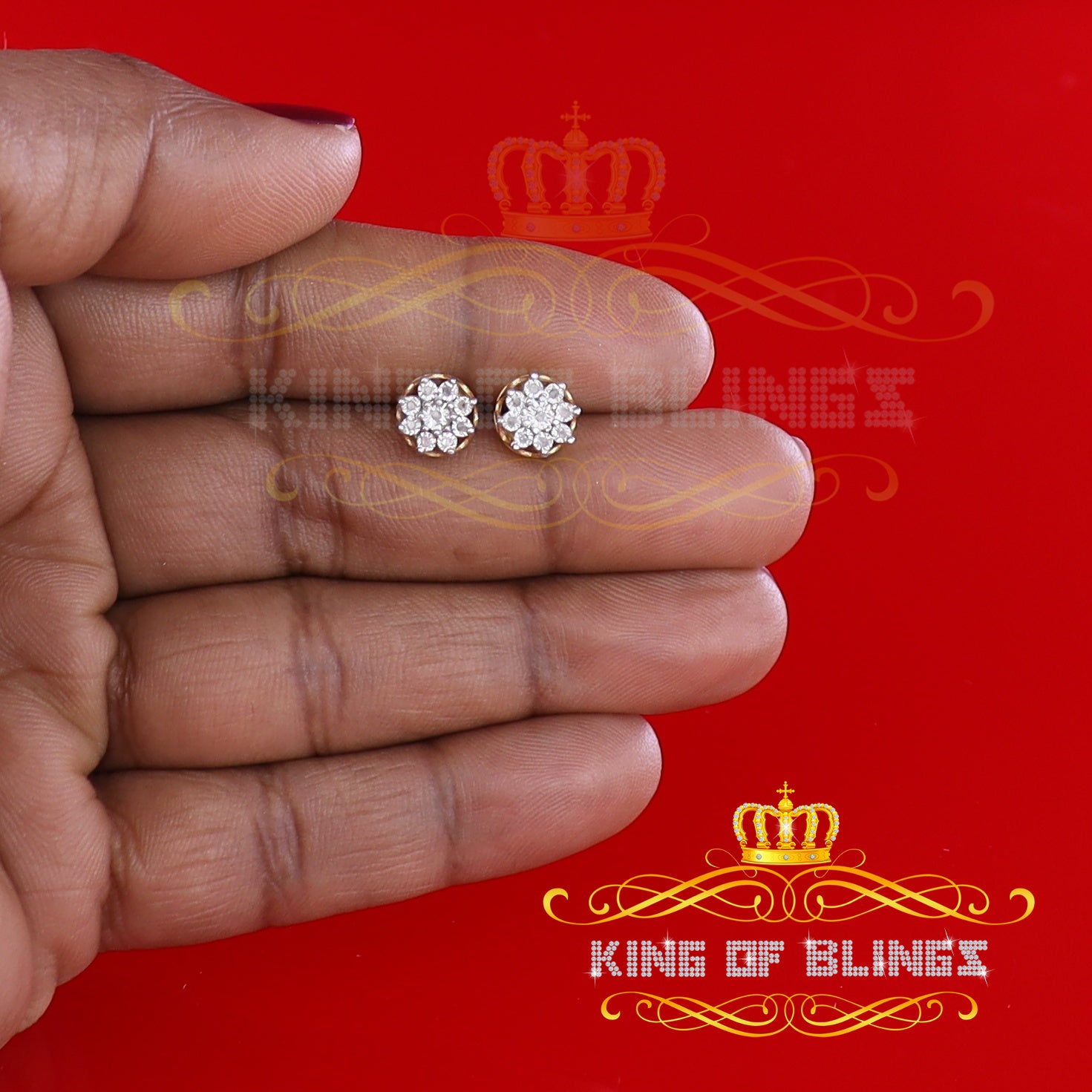 King of Blings-0.05ct Diamond 925 Sterling Silver Yellow For Men's & Women's Floral Earrings KING OF BLINGS