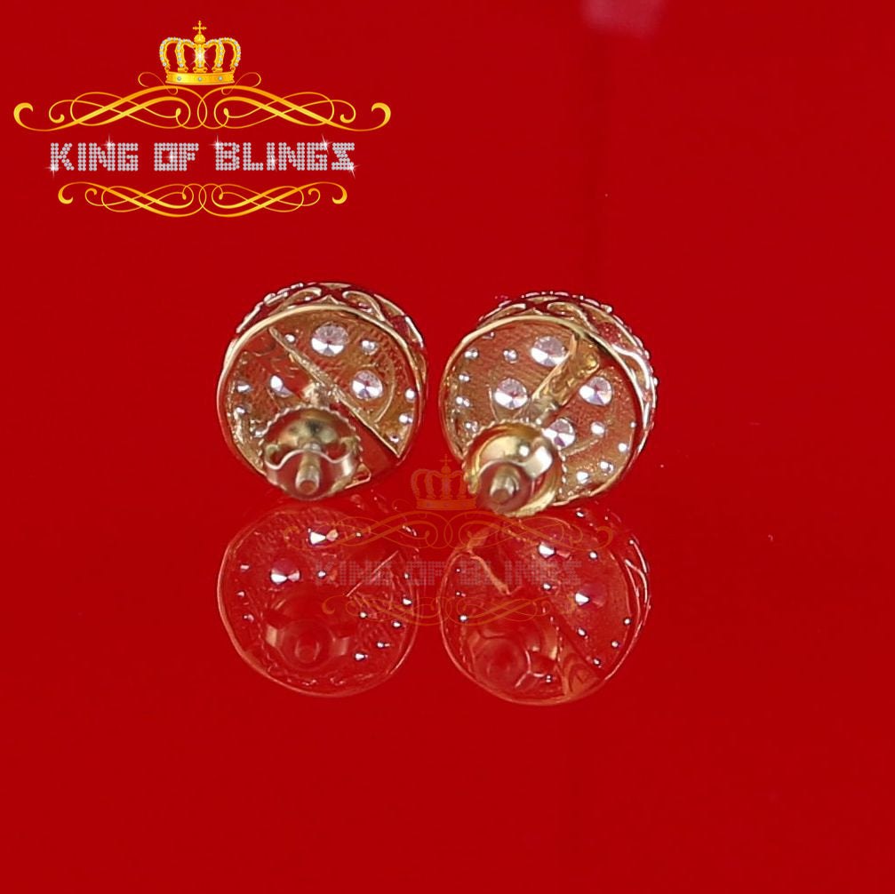 King of Bling's 925 Yellow Silver 1.77ct Cubic Zirconia Women's & Men's Hip Hop Round Earrings KING OF BLINGS