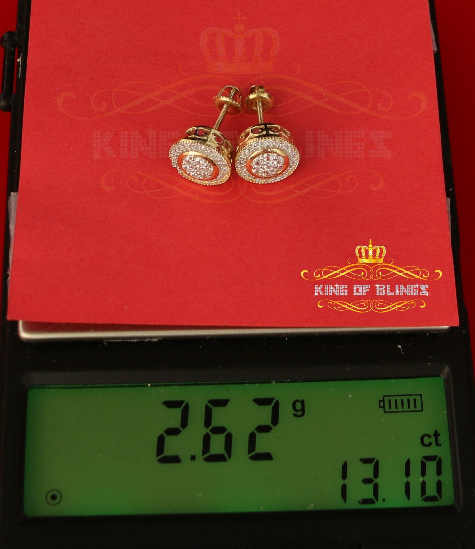 King of Bling's Aretes Para Hombre 925 Yellow Silver 1.59ct Cubic Zirconia Round Women's Earring KING OF BLINGS