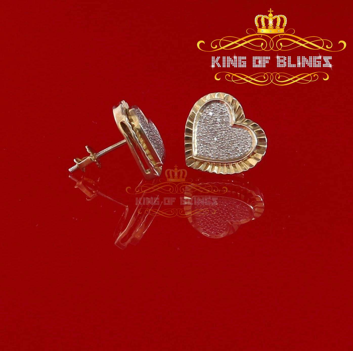 King of Blings-925 Yellow Silver 0.50ct Genuine Diamond Women's /Men's Heart Style Earrings KING OF BLINGS