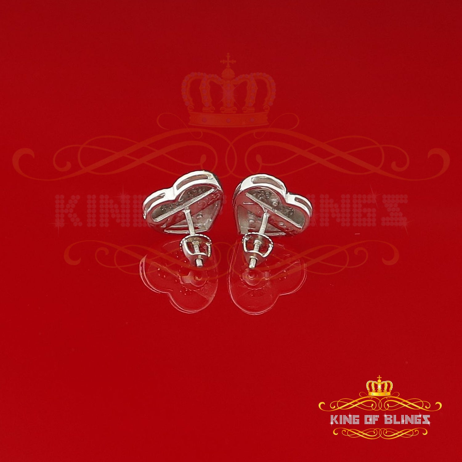 King Of Bling's Aretes Para Hombre Heart 925 White Silver 0.33ct Diamond Women's /Men's Earrings KING OF BLINGS
