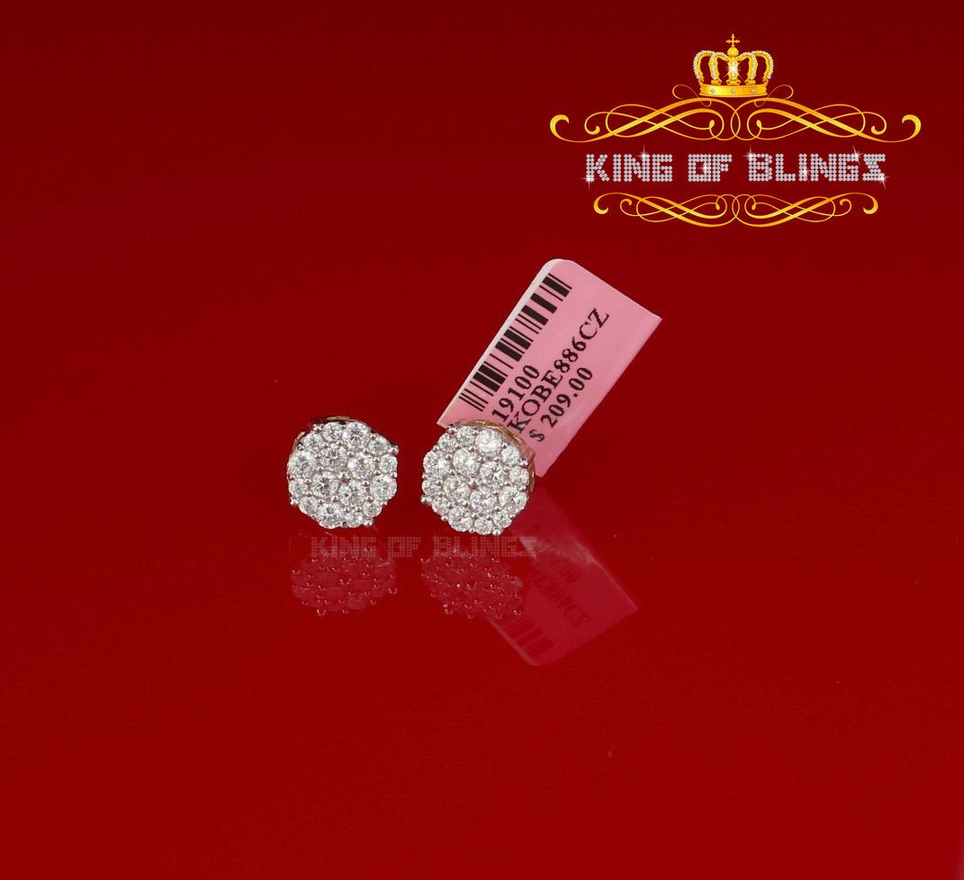 King of Bling's Aretes Para Hombre 925 Yellow Silver 2.96ctCubic Zirconia Round Women's Earrings KING OF BLINGS