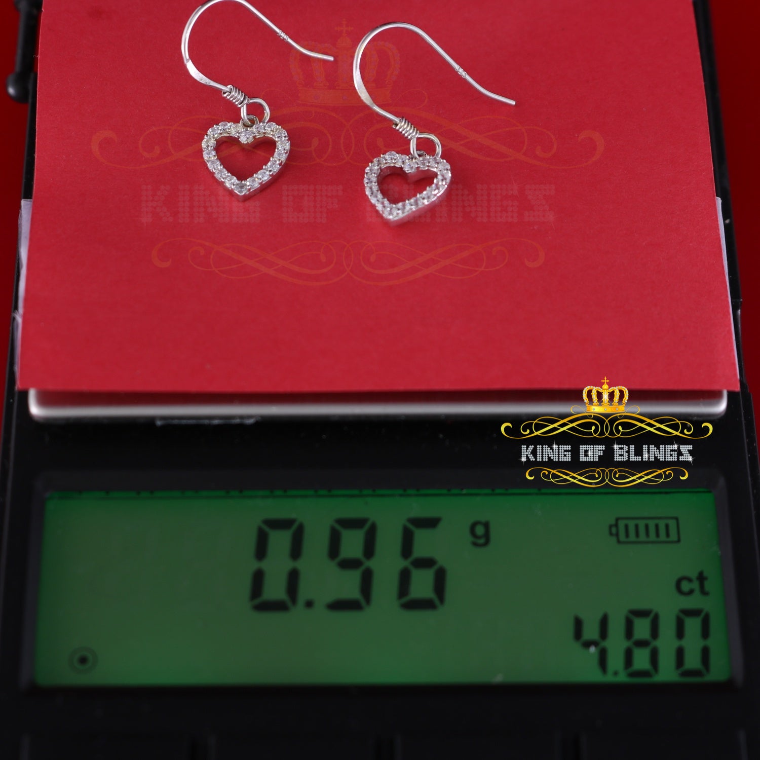 King of Blings- 925 White Silver 0.58ct Cubic Zirconia Cluster Women's Dangling Heart Earrings KING OF BLINGS