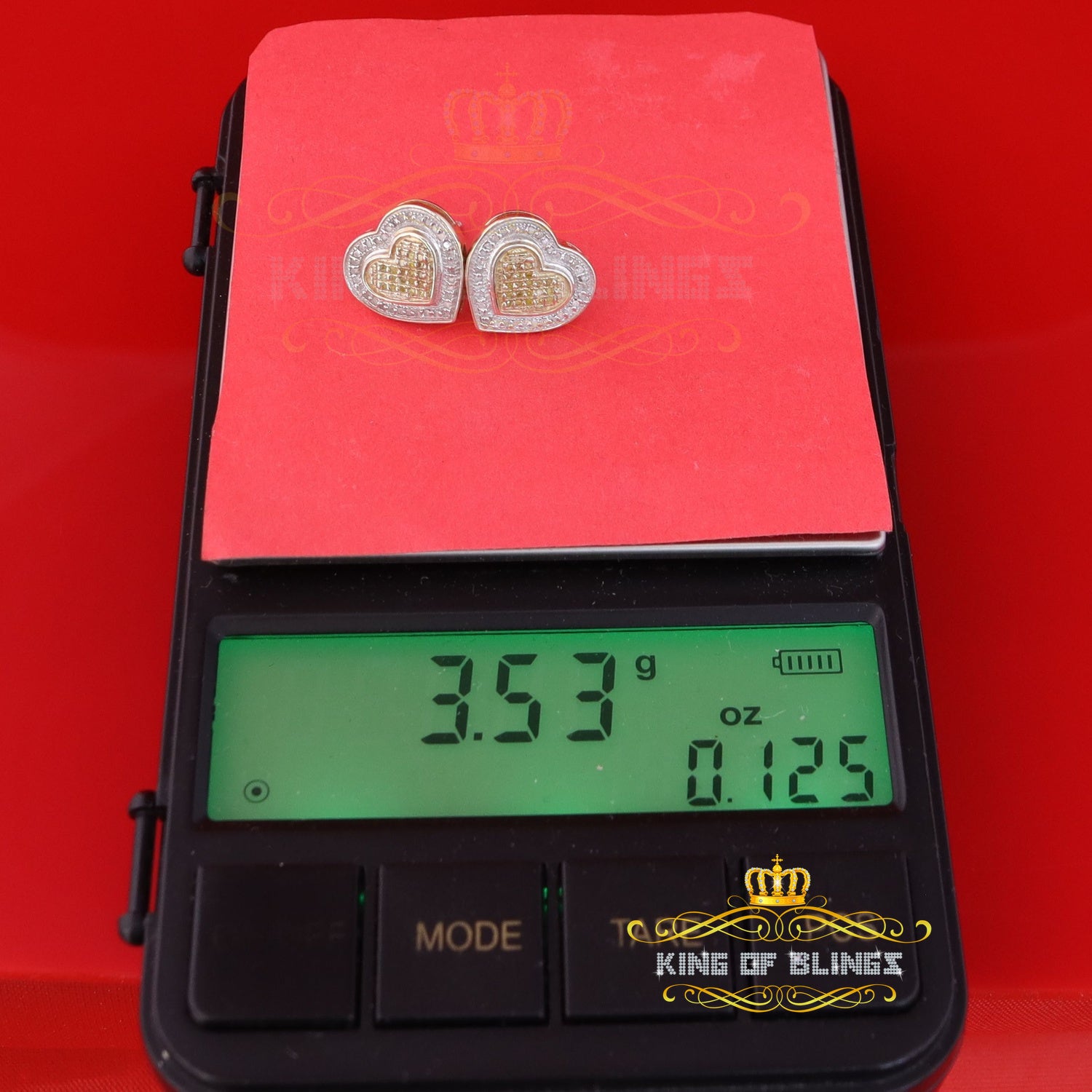 King of Blings-Aretes Para Hombre Heart 925 Yellow Silver 0.30ct Diamond Women's /Men's Earring KING OF BLINGS