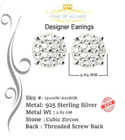 King of Blings- Aretes Para Hombre 925 White Silver 2.96ctCubic Zirconia Round Women's Earrings KING OF BLINGS