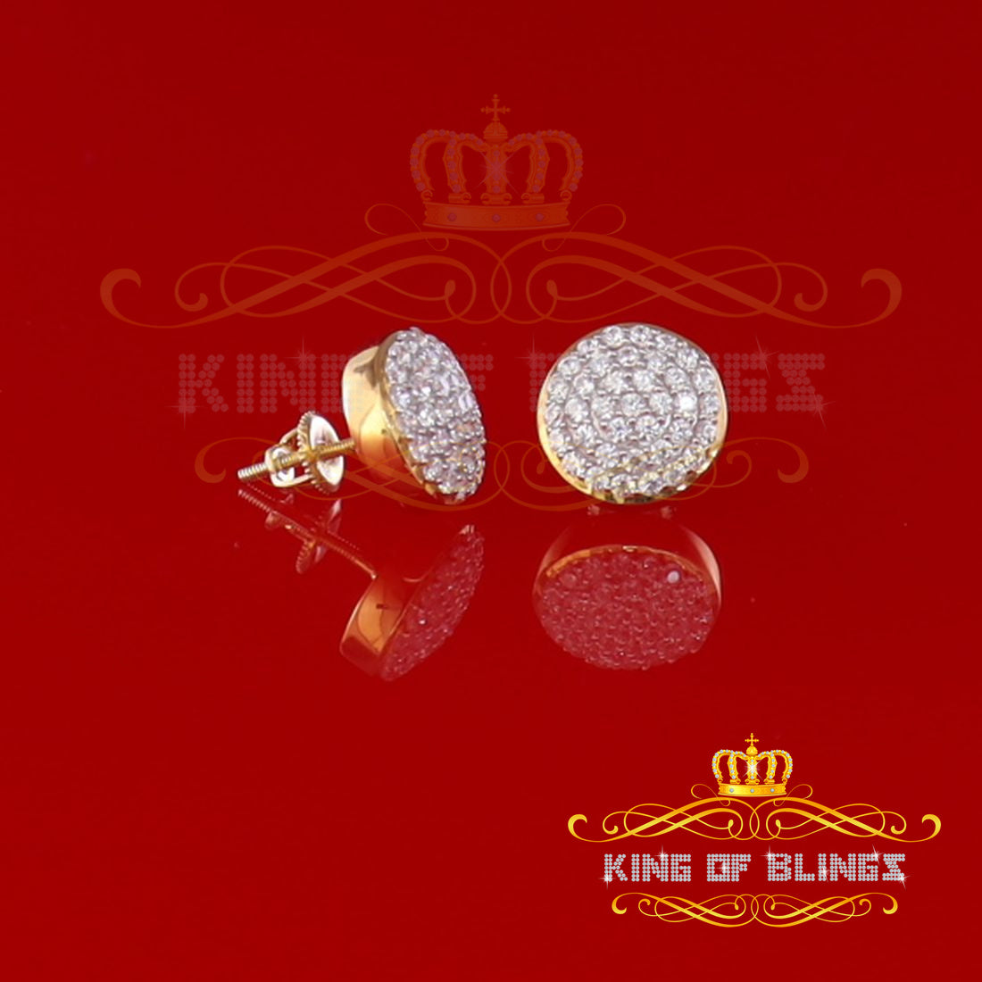King of Bling's Aretes Para Hombre 925 Yellow Silver 1.48ct Cubic Zirconia Round Women's Earring KING OF BLINGS