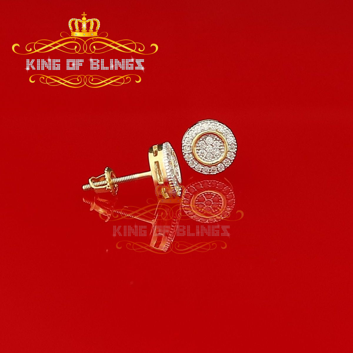 King of Bling's Aretes Para Hombre 925 Yellow Silver 0.5ct Cubic Zirconia Round Women's Earrings KING OF BLINGS
