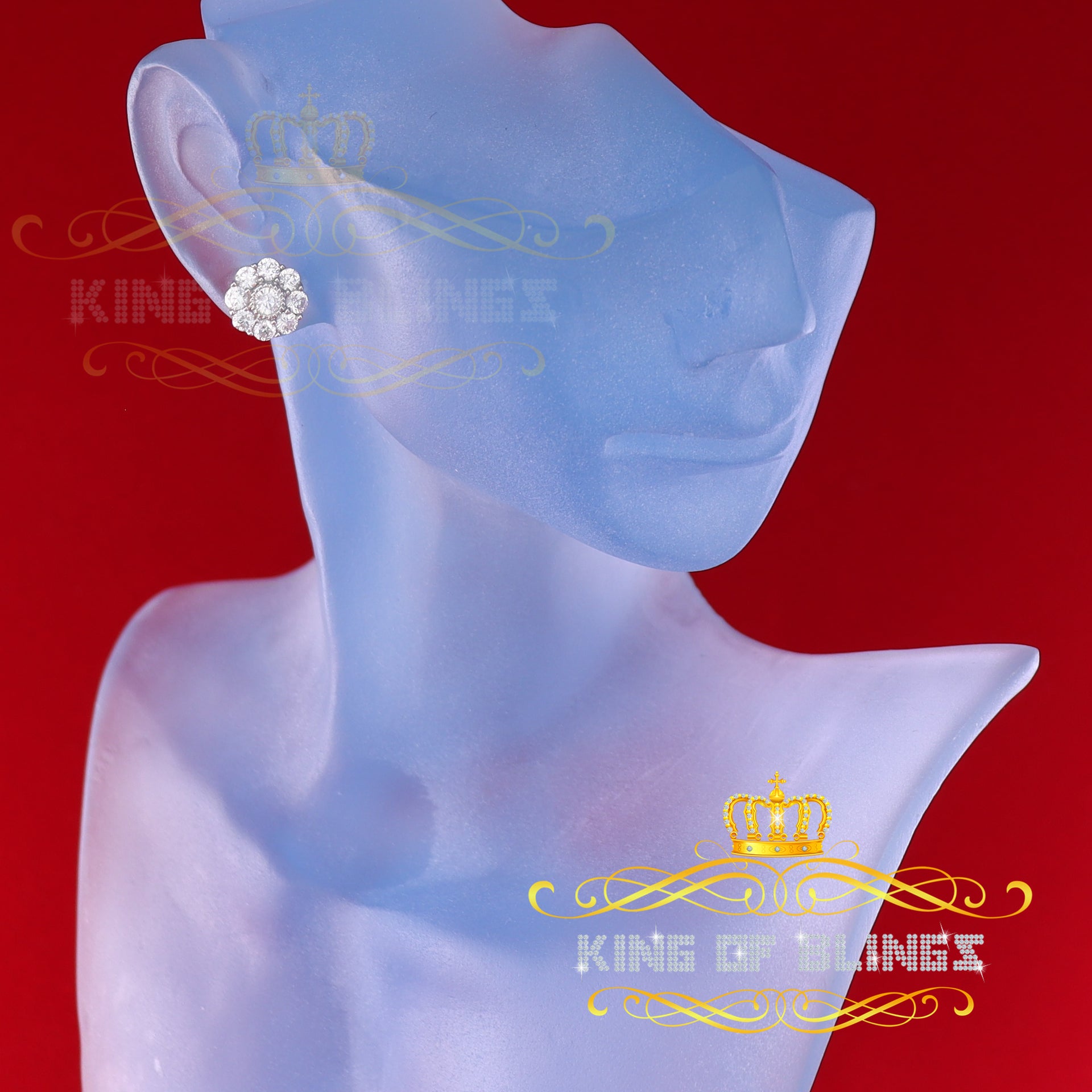 King of Bling's 925 Yellow Silver 2.88ct Cubic Zirconia Women's & Men's Hip Hop Floral Earrings KING OF BLINGS