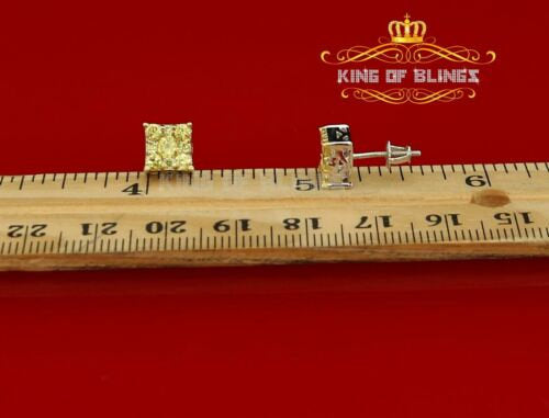 King of Blings-White Silver 1.68ct Cubic Zirconia Yellow Stone Womens/Men's Square Earrings KING OF BLINGS