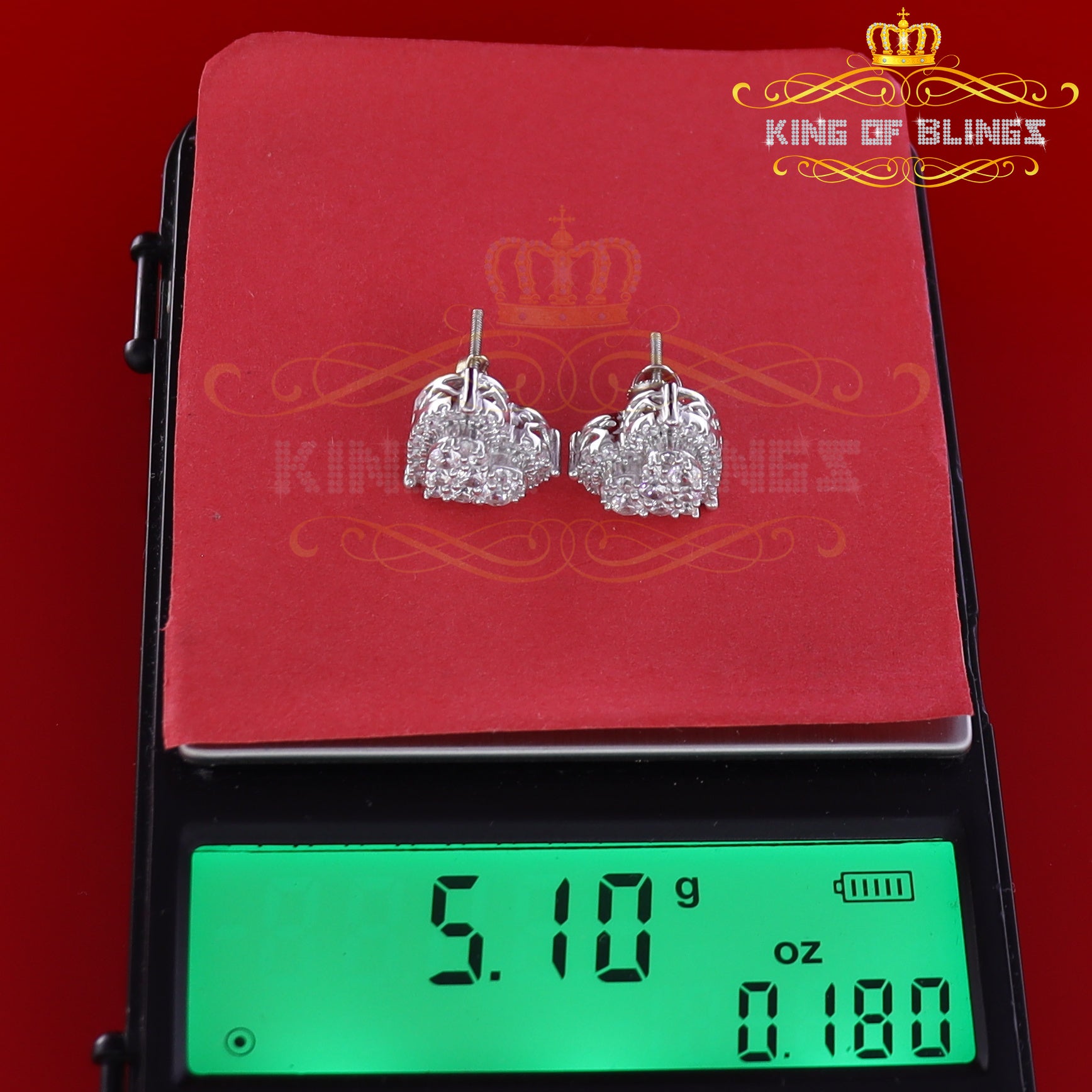 King of Blings- 1.18ct Cubic Zirconia 925 White Sterling Silver Women's Hip Hop Heart Earrings KING OF BLINGS