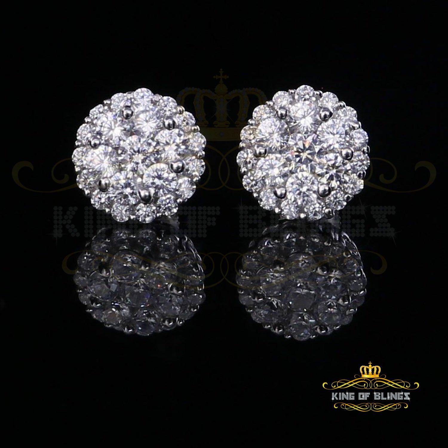 King of Blings- Aretes Para Hombre 925 White Silver 2.45ct Cubic Zirconia Round Women's Earring KING OF BLINGS