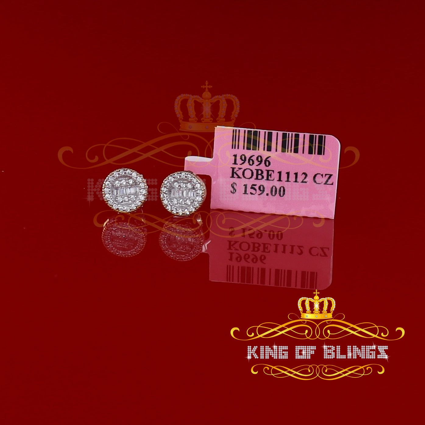 King of Bling's Aretes Para Hombre 925 Yellow Silver 0.54ct Cubic Zirconia Round Women's Earring KING OF BLINGS