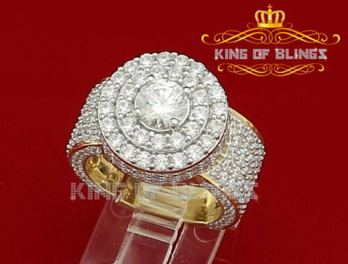 King Of Bling's 13.0ct Cubic Zirconia Yellow Silver Round Men's Adjustable Ring From Sz 7 to 9 KING OF BLINGS