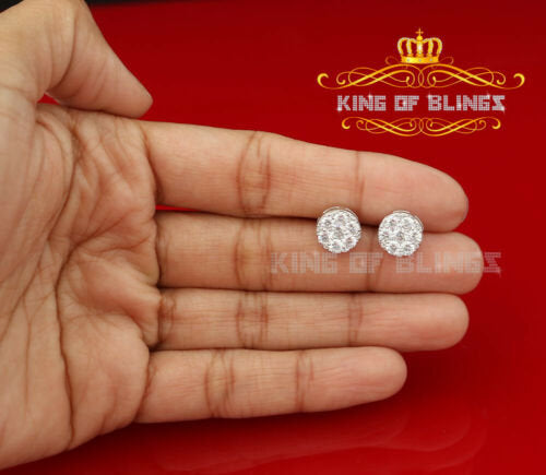 King of Blings- 2.76 ct Cubic Zirconia 925 White Silver Women's & Men's Hip Hop Round Earrings KING OF BLINGS