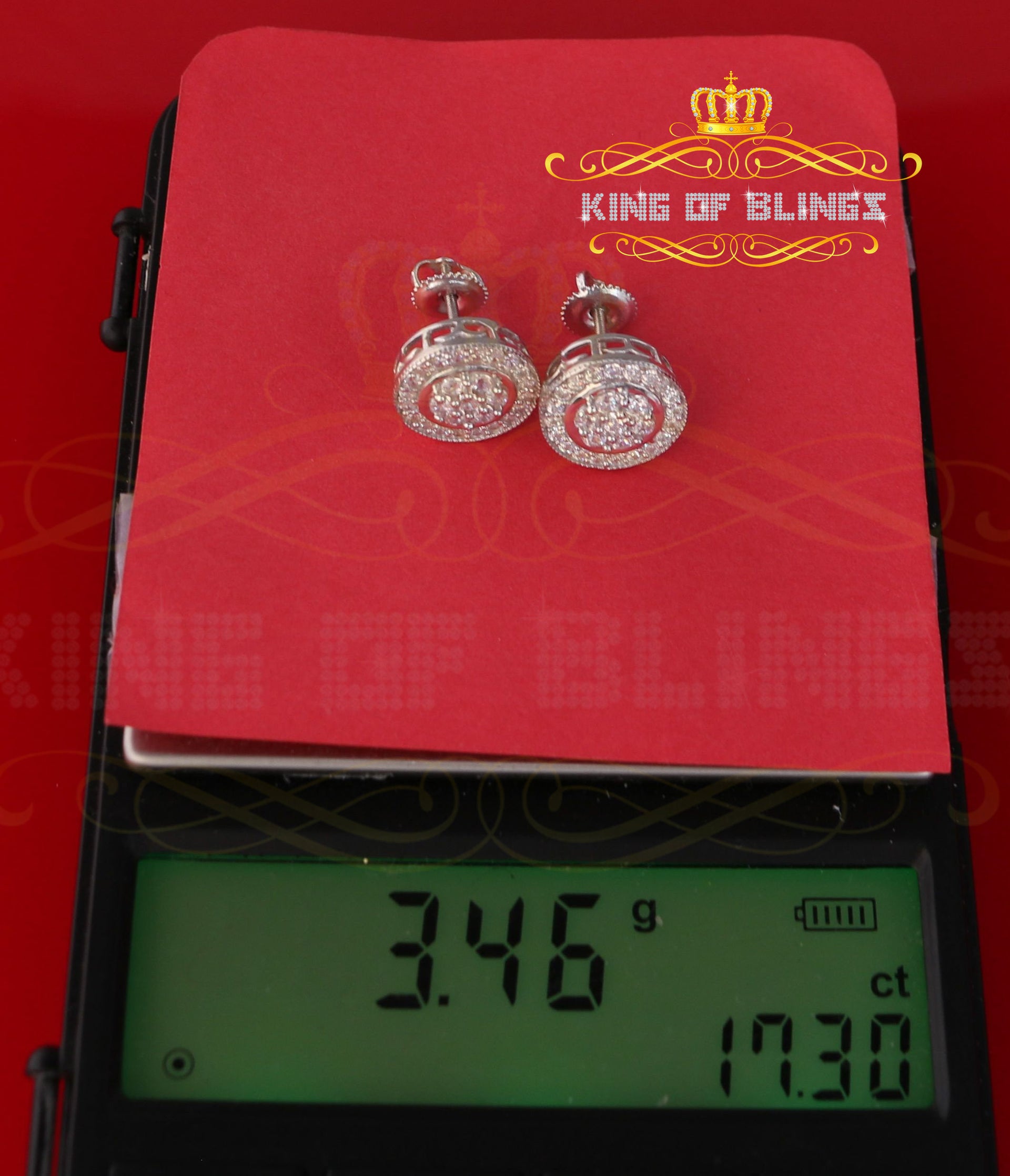 King of Blings- Aretes Para Hombre 925 White Silver 1.78ct Cubic Zirconia Round Women's Earrings KING OF BLINGS